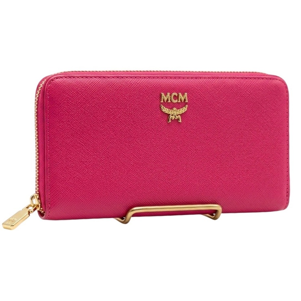 MCM Hot Pink Saffiano Leather Zip Around Continental Wallet Luxury Barbiecore